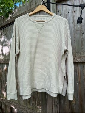 American Eagle Outfitters Cream Waffle Knit Crewneck Sweater - Neutral Cozy
